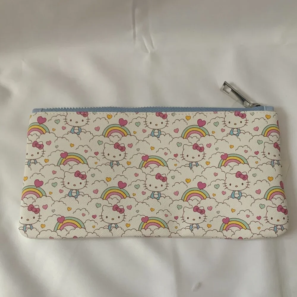 HELLO KITTY Rainbow Pencil Pouch in White/Silver